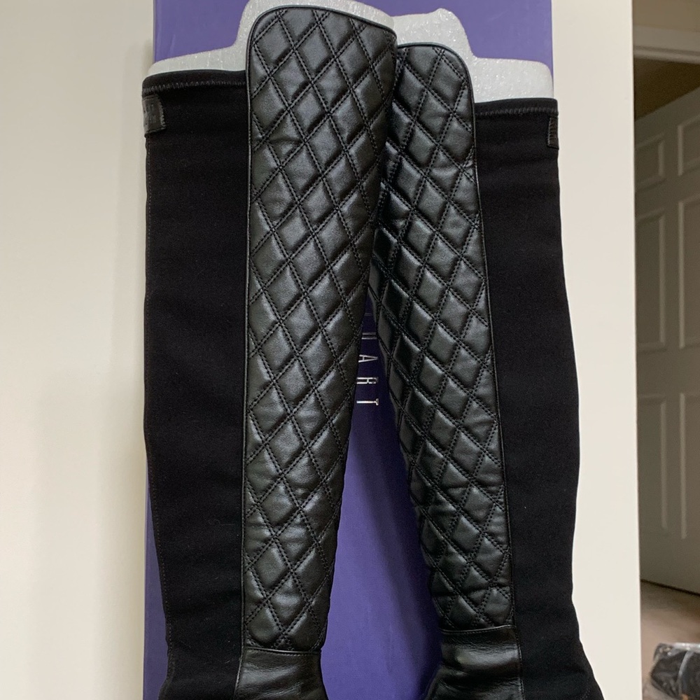 Stuart weitzman 5050 quiltboot leather boot black